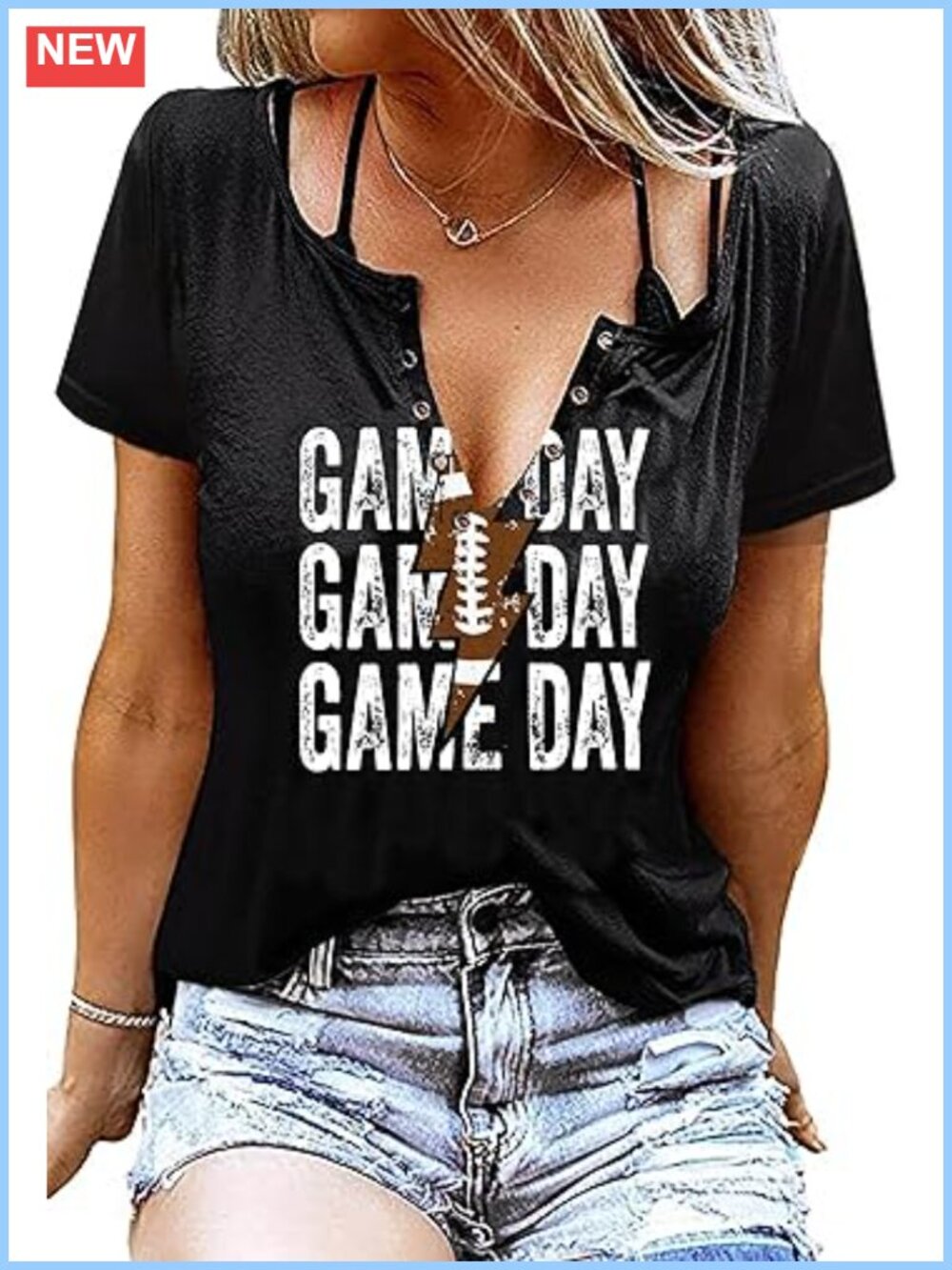 Women's Game Day Football Graphic T-Shirt V-Neck Short Sleeve Tee